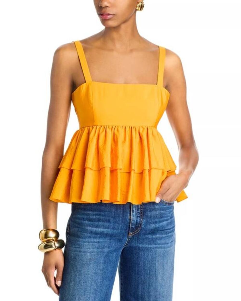 Cinq à Sept Lilwen Tiered Top Tank Papaya Orange S NWT Quiet Luxury Resort Wear